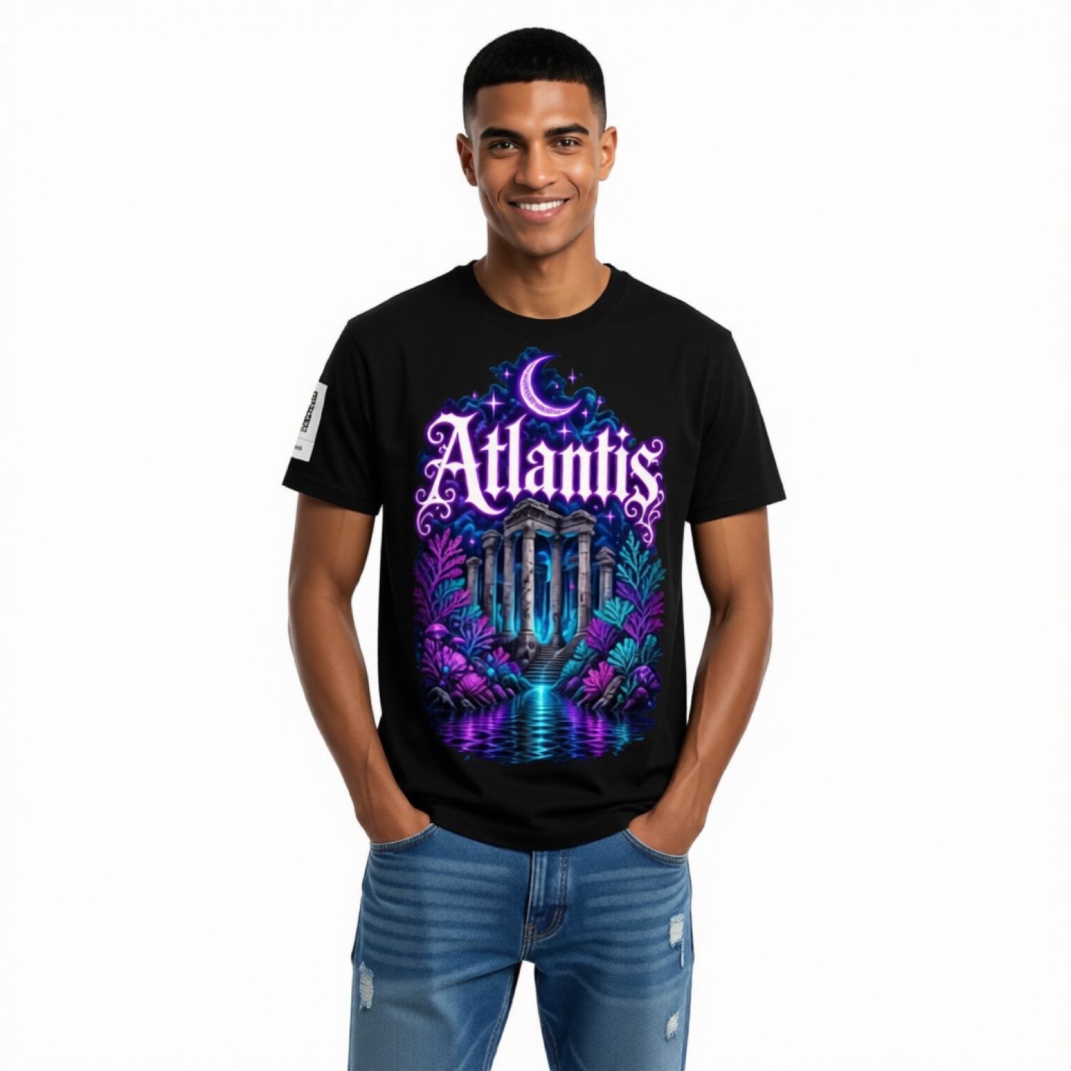Model wearing the Atlantis t-shirt